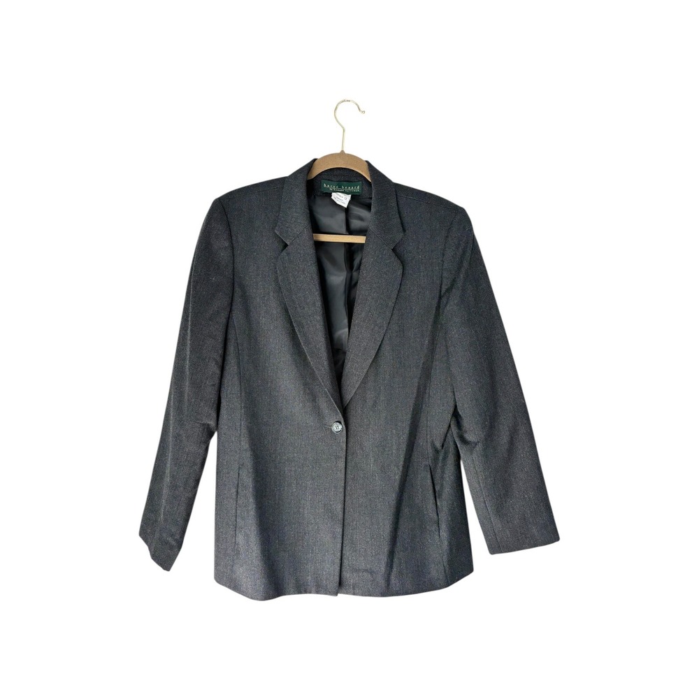 Herve Benard Women Grey Blazer Jacket‎ Size 12 Wool Blend Single Button